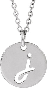 14K Gold Initial J Script Necklace or Pendant - White Gold