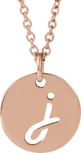 14K Gold Initial J Script Necklace or Pendant - Rose Gold