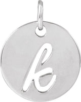 14K Gold Initial K Script Necklace or Pendant - White Gold