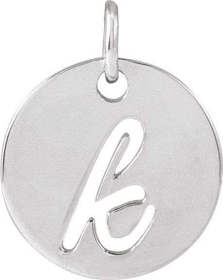 14K Gold Initial K Script Necklace or Pendant - White Gold