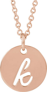 14K Gold Initial K Script Necklace or Pendant - Rose Gold
