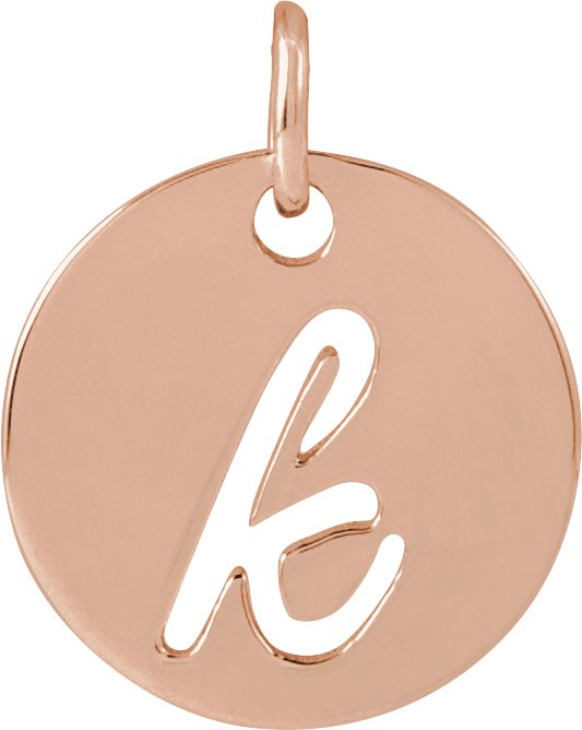 14K Gold Initial K Script Necklace or Pendant - Rose Gold