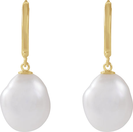 14K Gold Cultured White Freshwater Keshi Pearl Pearl Hoop Earrings - view 2