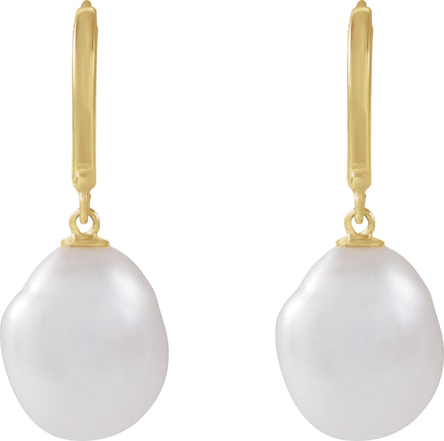 14K Gold Cultured White Freshwater Keshi Pearl Pearl Hoop Earrings - view 2