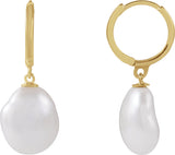 14K Gold Cultured White Freshwater Keshi Pearl Pearl Hoop Earrings