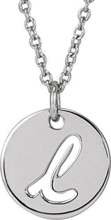 14K Gold Initial L Script Necklace or Pendant - White Gold