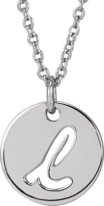 14K Gold Initial L Script Necklace or Pendant - White Gold