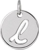 14K Gold Initial L Script Necklace or Pendant - White Gold