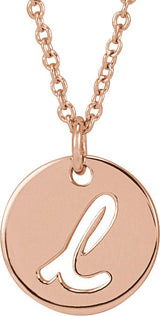 14K Gold Initial L Script Necklace or Pendant - Rose Gold