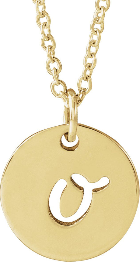 14K Gold Initial O Script Necklace or Pendant - Yellow Gold