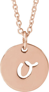 14K Gold Initial O Script Necklace or Pendant - Rose Gold