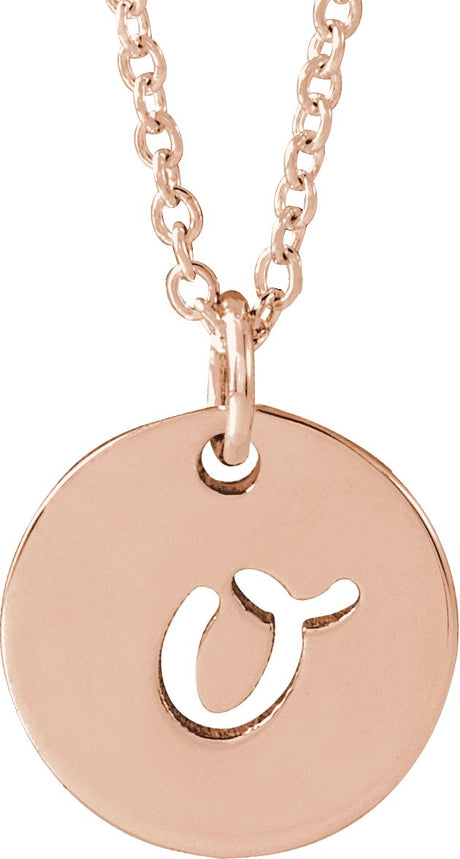 14K Gold Initial O Script Necklace or Pendant - Rose Gold
