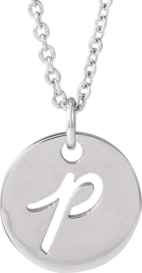 14K Gold Initial P Script Necklace or Pendant - White Gold
