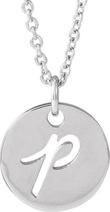 Platinum Initial P Script Necklace or Pendant