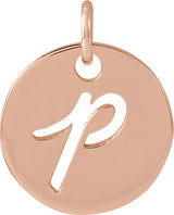 14K Gold Initial P Script Necklace or Pendant - Rose Gold