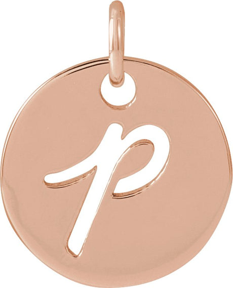 14K Gold Initial P Script Necklace or Pendant - Rose Gold