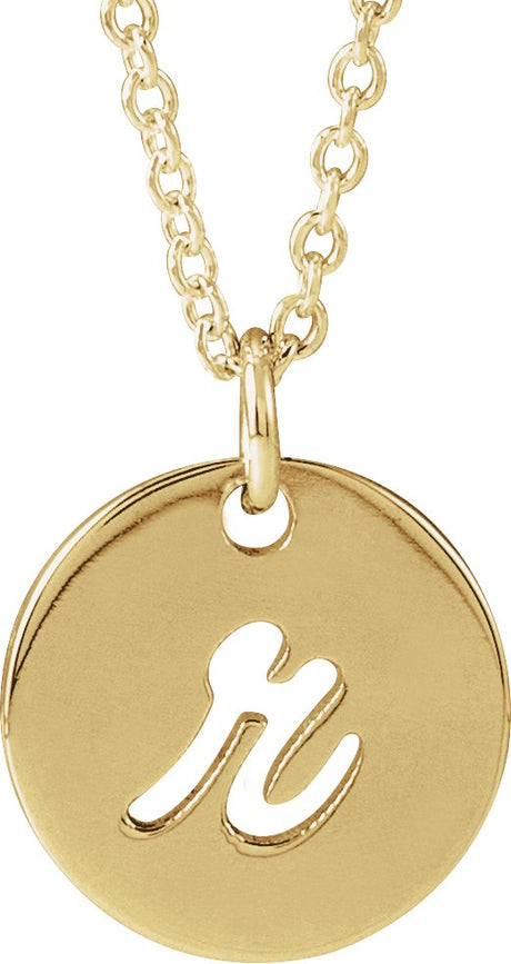 14K Gold Initial R Script Necklace or Pendant - Yellow Gold