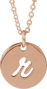 14K Gold Initial R Script Necklace or Pendant - Rose Gold