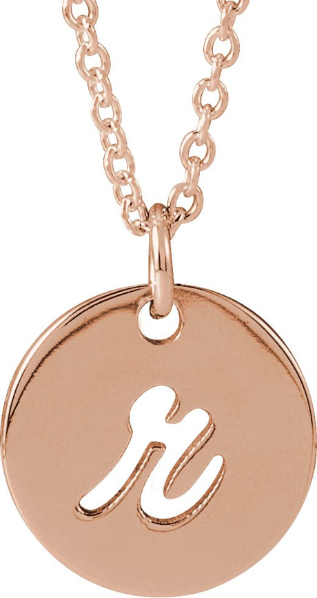 14K Gold Initial R Script Necklace or Pendant - Rose Gold