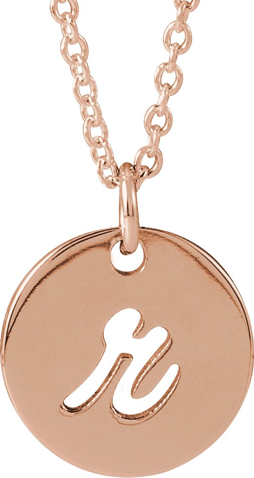 14K Gold Initial R Script Necklace or Pendant - Rose Gold