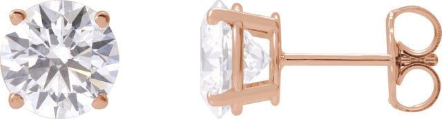 14K Gold Lab-Grown Diamond Round 4-Prong Lightweight Stud Earrings – up to 1 1/4 CTW - Rose Gold