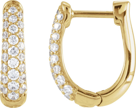 14K Gold Round Lab-Grown Diamond Accented U-Hoop Earrings - Yellow Gold
