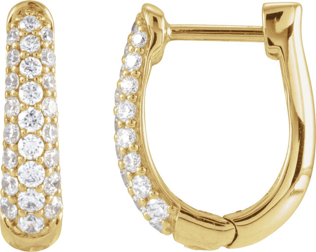 14K Gold Round Natural Diamond Accented U-Hoop Earrings – 1-1.7mm Stones - Yellow Gold