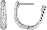 14K Gold Round Natural Diamond Accented U-Hoop Earrings – 1-1.7mm Stones - White Gold - view 3