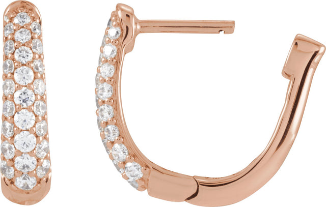 14K Gold Round Natural Diamond Accented U-Hoop Earrings – 1-1.7mm Stones - Rose Gold - view 3