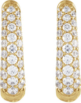 14K Gold Round Natural Diamond Accented U-Hoop Earrings – 1-1.7mm Stones - Yellow Gold - view 2