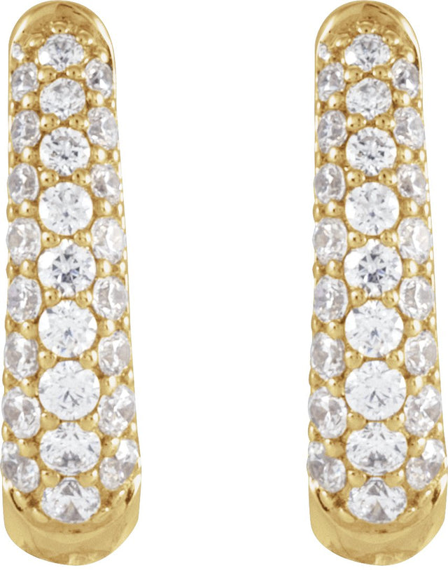 14K Gold Round Natural Diamond Accented U-Hoop Earrings – 1-1.7mm Stones - Yellow Gold - view 2
