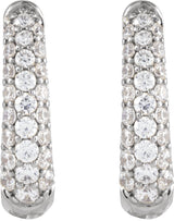 14K Gold Round Natural Diamond Accented U-Hoop Earrings – 1-1.7mm Stones - White Gold - view 2
