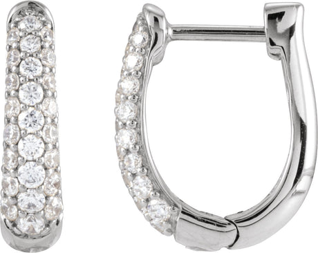 14K Gold Round Lab-Grown Diamond Accented U-Hoop Earrings - White Gold