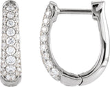 14K Gold Round Natural Diamond Accented U-Hoop Earrings – 1-1.7mm Stones - White Gold
