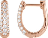 14K Gold Round Lab-Grown Diamond Accented U-Hoop Earrings - Rose Gold