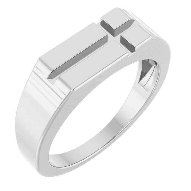 Men's 14K Gold Rectangle Cross Signet Ring (Style R50060) - White Gold