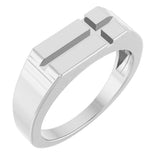 Men's Platinum Rectangle Cross Signet Ring (Style R50060)