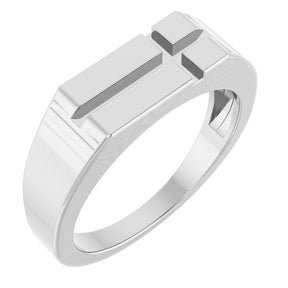 Men's Platinum Rectangle Cross Signet Ring (Style R50060)