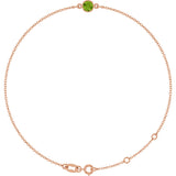 14K Gold Round Natural Peridot Bezel-Set Link Bracelet - Rose Gold