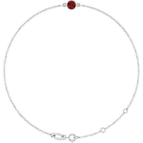 14K Gold Round Natural Mozambique Garnet Bezel-Set Link Bracelet - White Gold