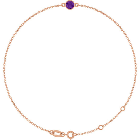 14K Gold Round Natural Amethyst Bezel-Set Link Bracelet - Rose Gold