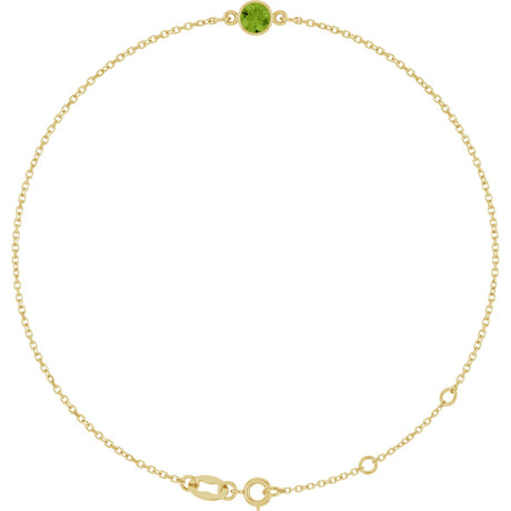 14K Gold Round Natural Peridot Bezel-Set Link Bracelet - Yellow Gold