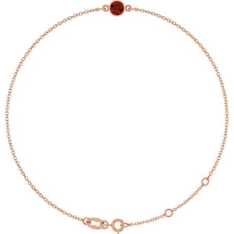 14K Gold Round Natural Mozambique Garnet Bezel-Set Link Bracelet - Rose Gold