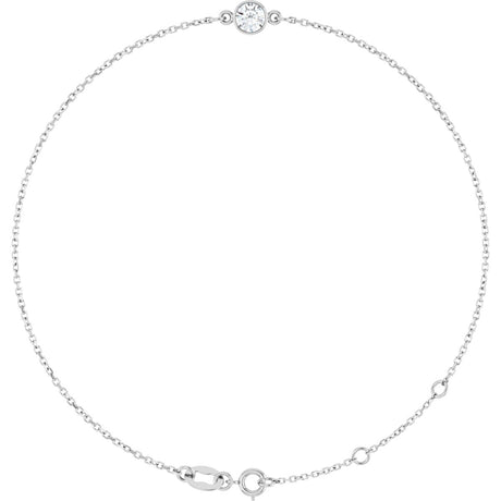 14K Gold Round Natural White Sapphire Bezel-Set Link Bracelet - White Gold