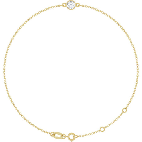14K Gold Round Natural White Sapphire Bezel-Set Link Bracelet - Yellow Gold