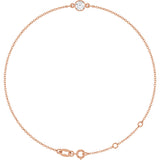 14K Gold Round Natural White Sapphire Bezel-Set Link Bracelet - Rose Gold