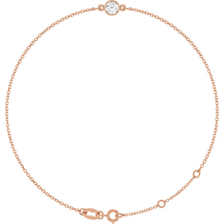14K Gold Round Natural White Sapphire Bezel-Set Link Bracelet - Rose Gold