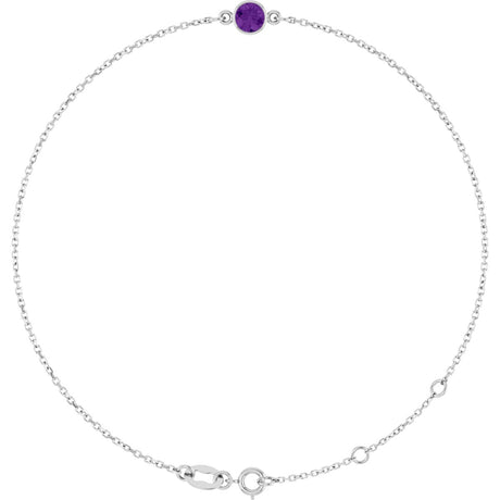 14K Gold Round Natural Amethyst Bezel-Set Link Bracelet - White Gold