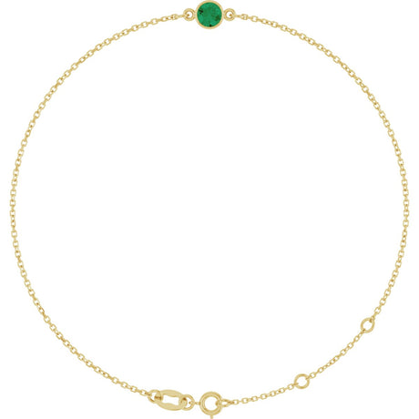14K Gold Round Natural Emerald Bezel-Set Link Bracelet - Yellow Gold
