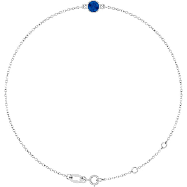 14K Gold Round Natural Blue Sapphire Bezel-Set Link Bracelet - White Gold